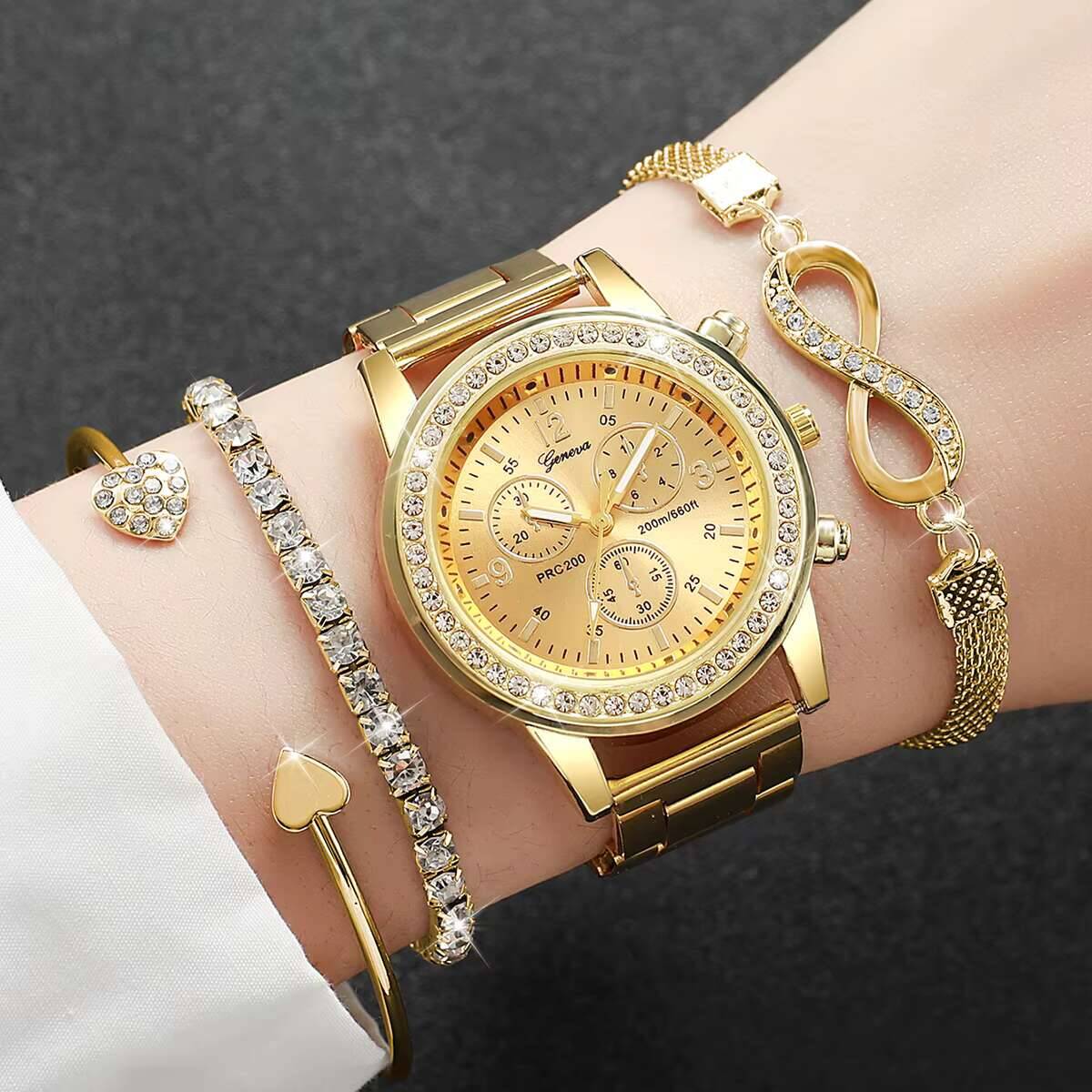 Luxury Watch Packaging Box - 4PCS/Set Luxury Rhinestone Women Watches Fashion