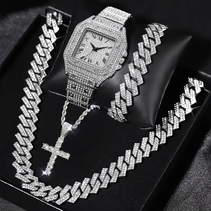 4PCS Fashion Iced Out Square M - đánh giá và giá Luxury Watch Iceberg